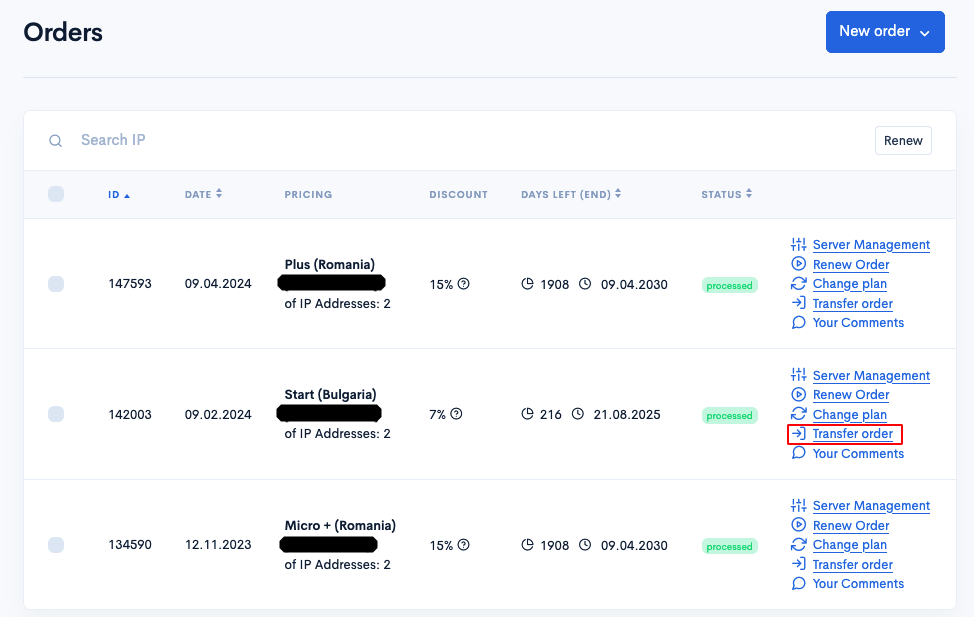 Server transfer