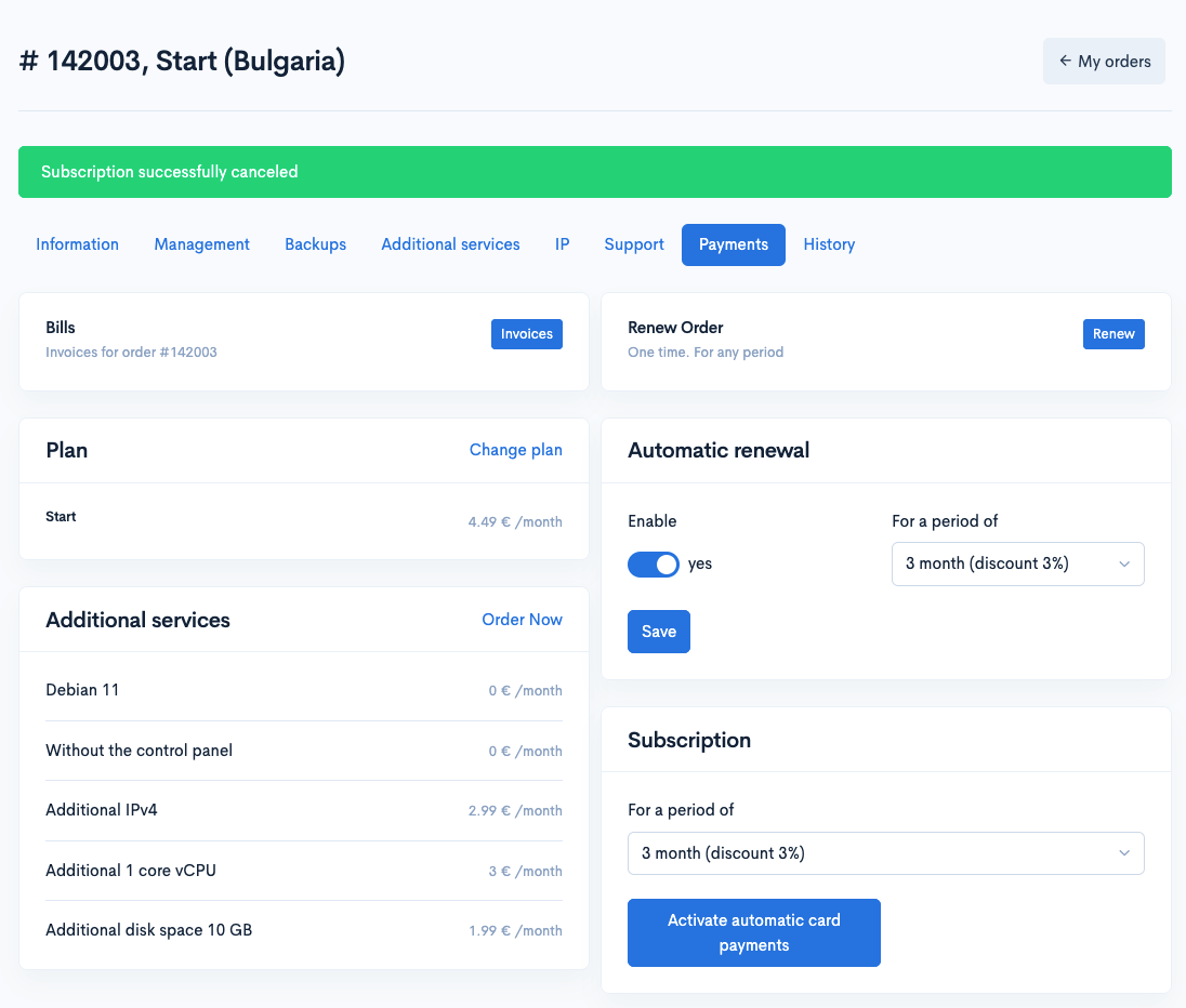 Subscription for Automatic Service Renewal