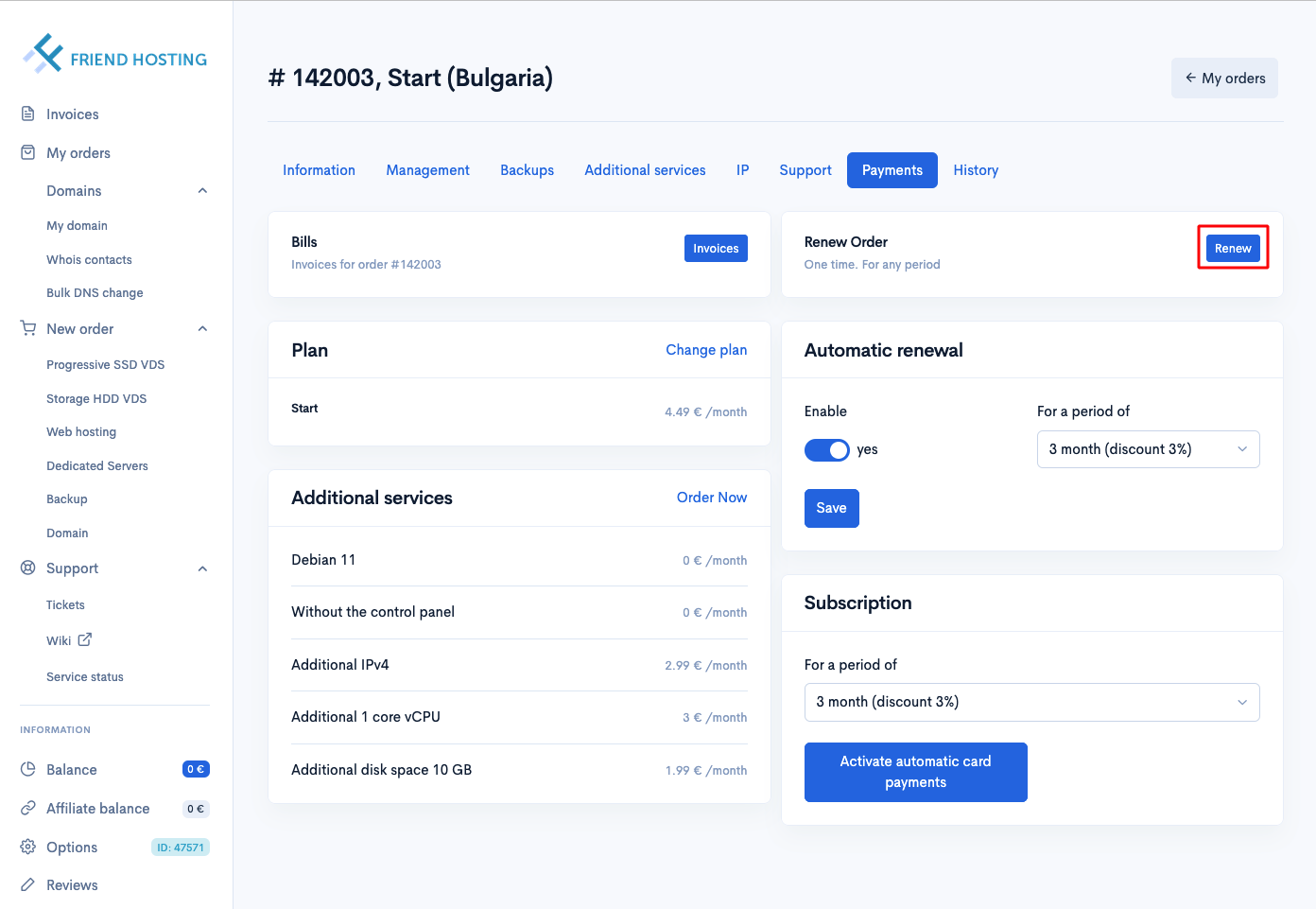 Subscription for Automatic Service Renewal