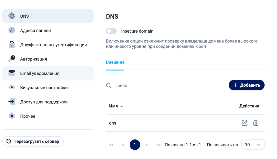 Настройка интеграции с dns в ПУ FastPanel