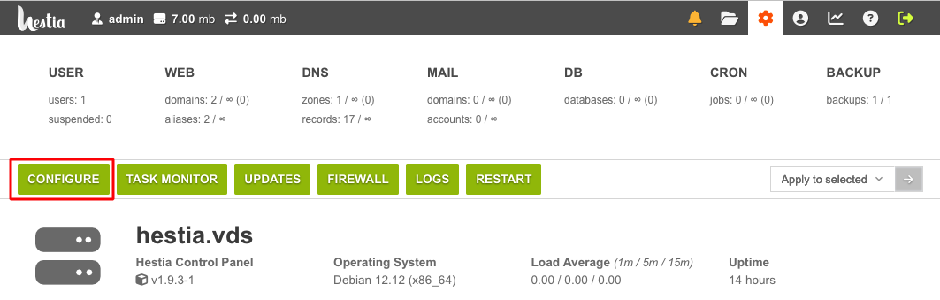 Setting up integration with a DNS in Hestia CP