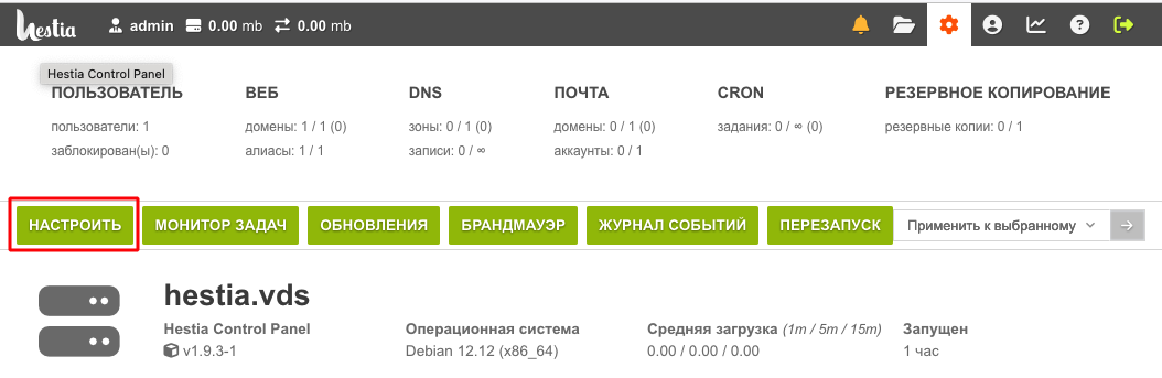 Настройка интеграции с dns в ПУ Hestia