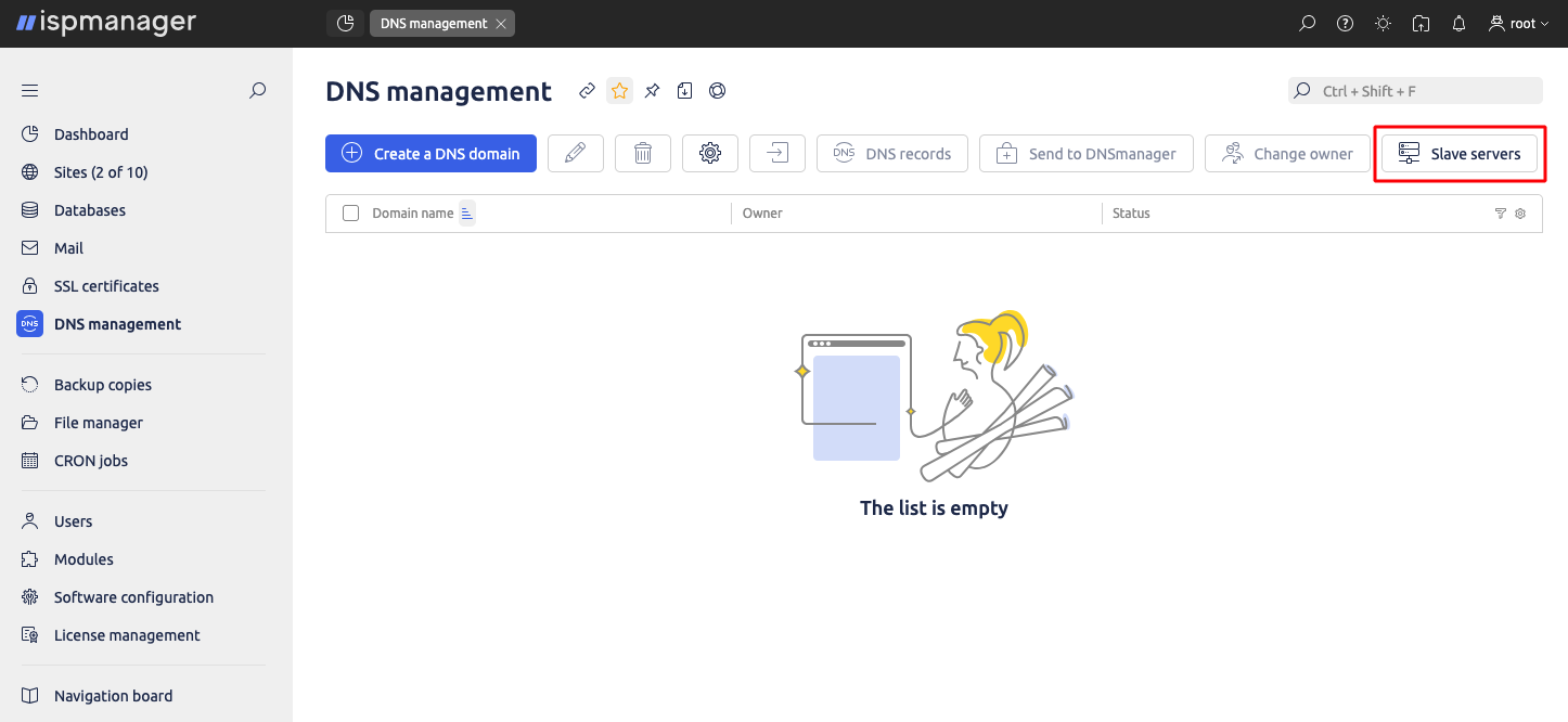 Setting up integration with a DNS in ISPmanager CP
