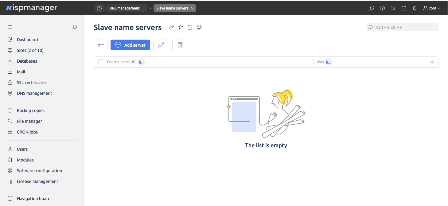 Setting up integration with a DNS in ISPmanager CP